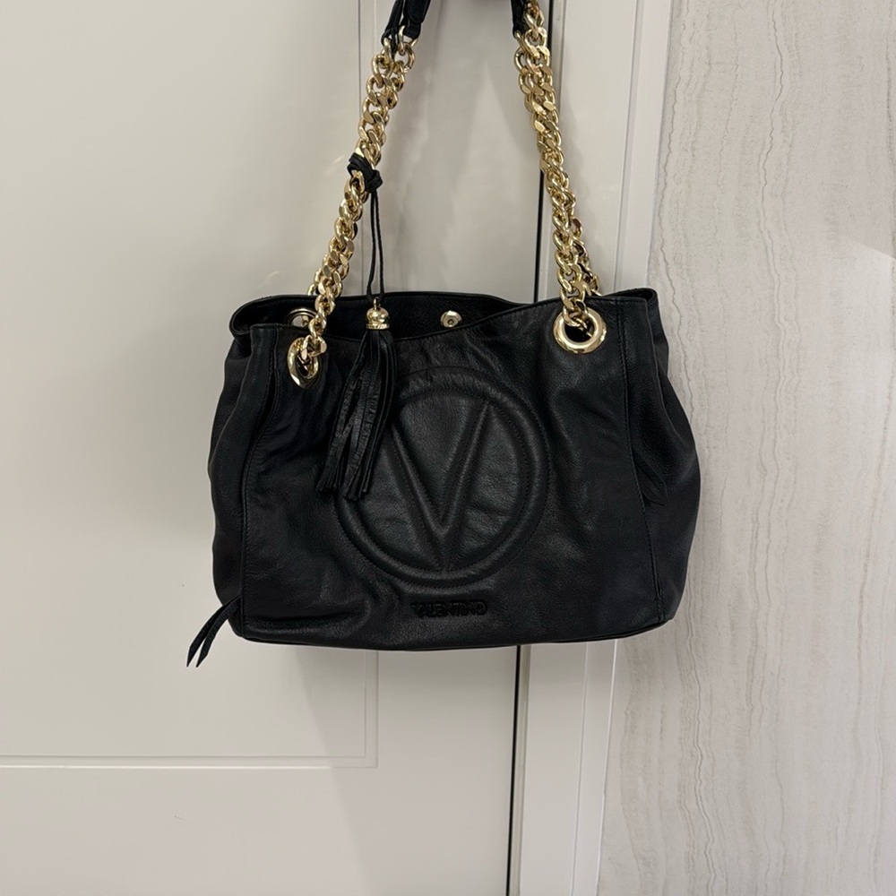 Valentino Black Leather Chain-Handle Shoulder Bag